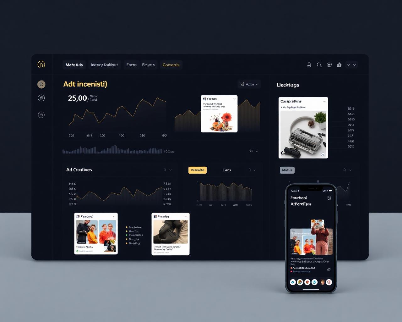 Meta Ads dashboard med Facebook og Instagram annoncer